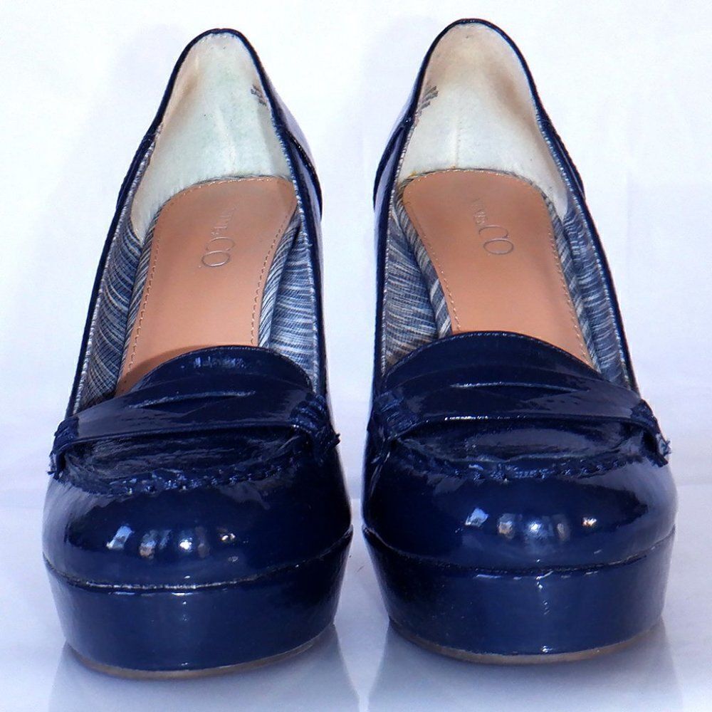 Nine & Co dark midnight blue heeled loafers - Picture 3 of 5